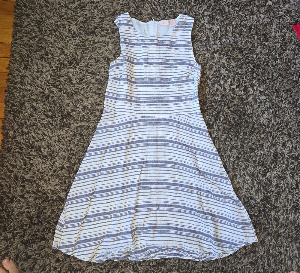 St. Tropez Blue and White Striped Linen Dress, Size 6